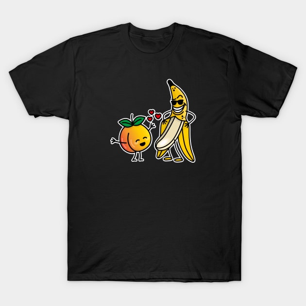 Peach Banana funny matching couple naughty cartoon T-Shirt by LaundryFactory